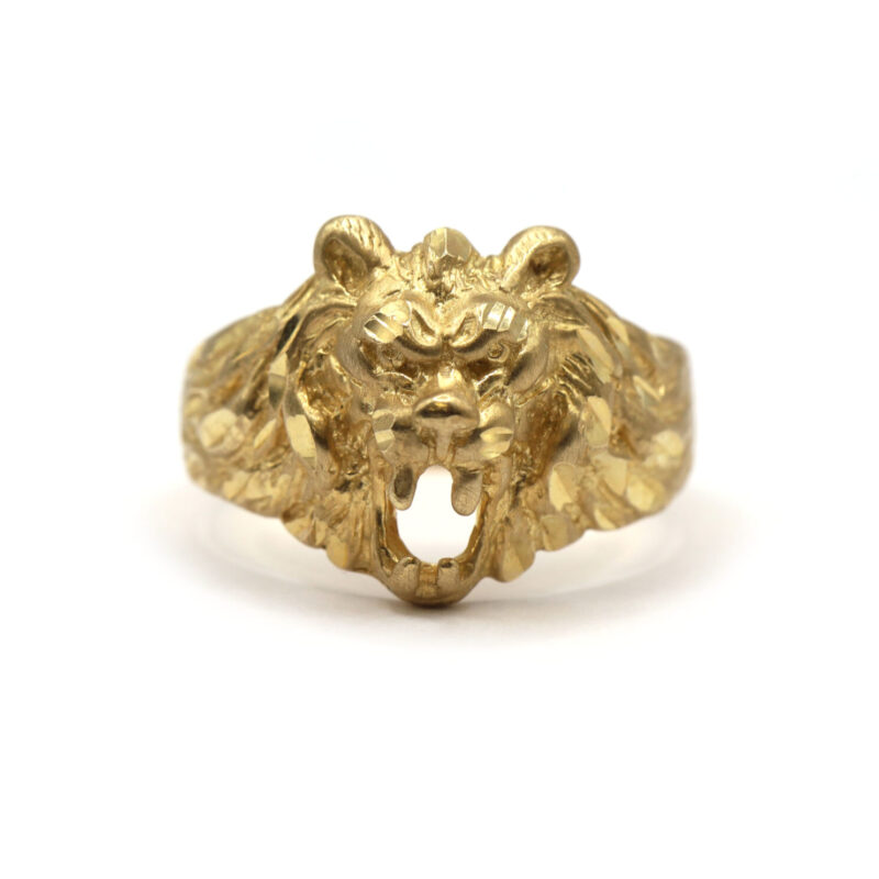 Lion Animal Solid 14K Yellow Gold Men’s Statement Ring