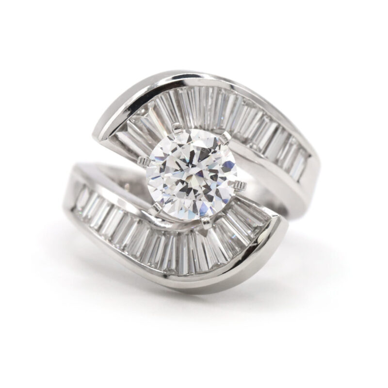 1.75CT Natural Diamond Ballerina Tapered Baguette Engagement Ring Mounting W/ Cz