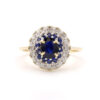 Oval Blue Sapphire Double Halo Diamond Monochromatic 14K Yellow Gold Ring