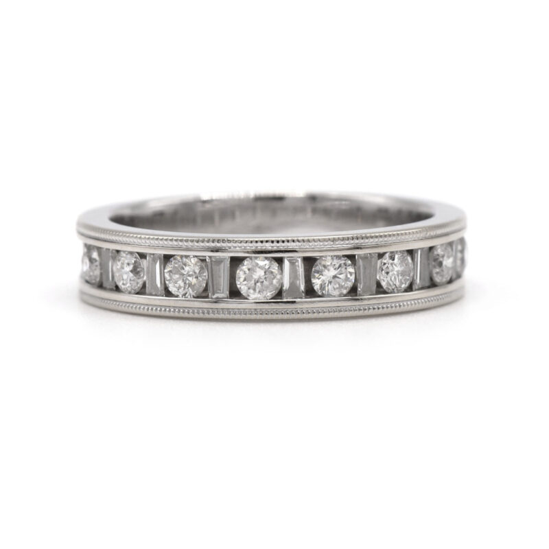 Men's Diamond Baguette Round Channel Set 14K White Gold Wedding Band Ring