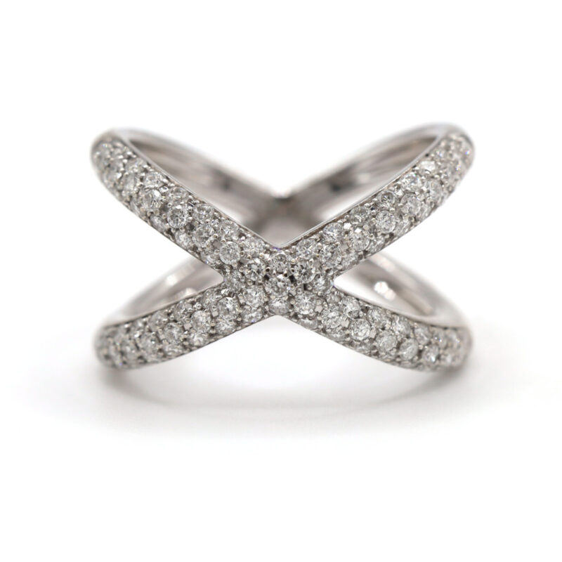 Diamond Pave Criss-Cross X 14K White Gold Statement Women’s Ring