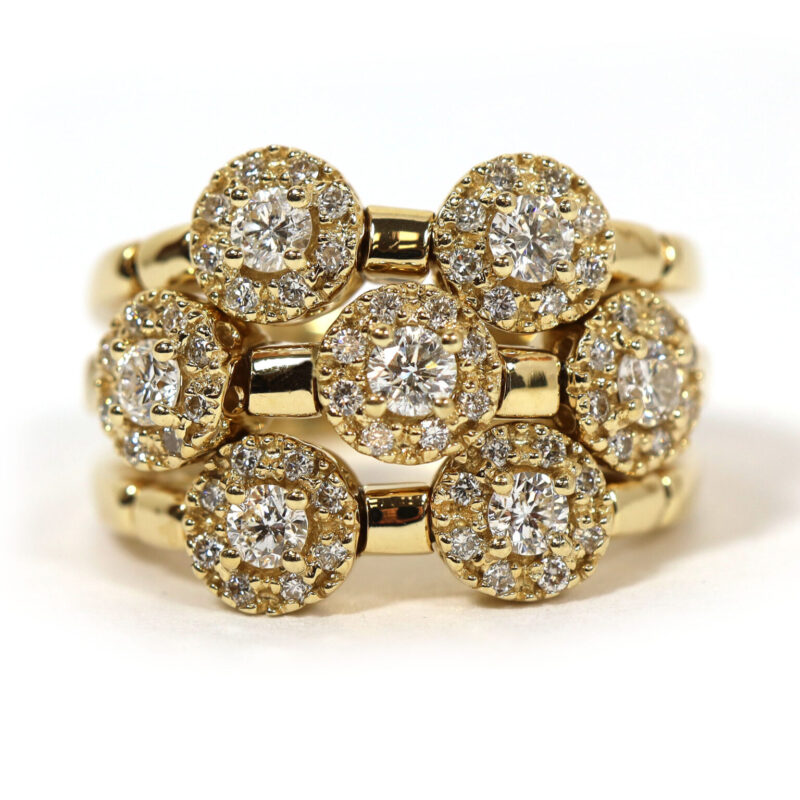 Sonia Bitton Diamond Cluster Halo Three Row Flexible 14K Yellow Gold Ring