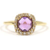 Cushion Rose Cut Amethyst And Diamond Halo 14K Yellow Gold Dainty Ring