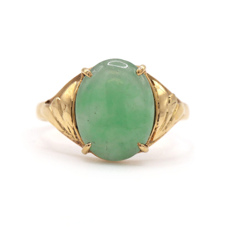 Oval Jade Cabochon 14K Yellow Gold Statement Women’s Ring