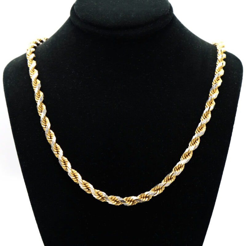Heavy Rope Chain Two Tone 10K White And Yellow Gold Men’s Link Necklace 41.8G