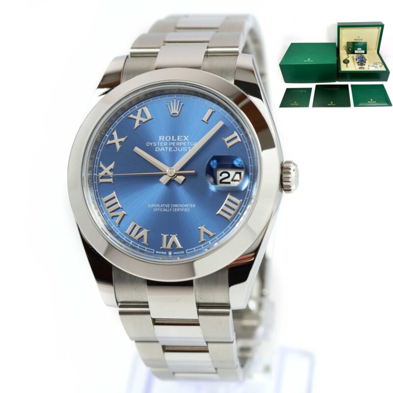 2025 Rolex Datejust 126300 41MM Blue Roman Smooth Oyster Box Papers