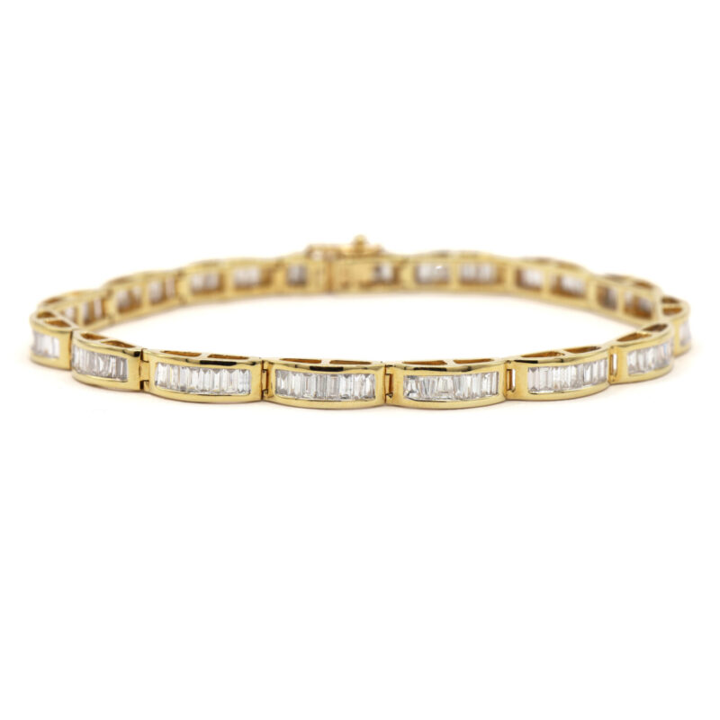5CT Natural Diamond Baguette Channel Set Women’s 14K Yellow Gold Tennis Bracelet