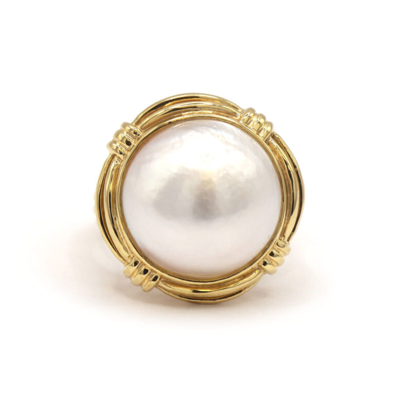 Blister Pearl Big Chunky Bezel Set 18K Yellow Gold Cocktail Women’s Ring