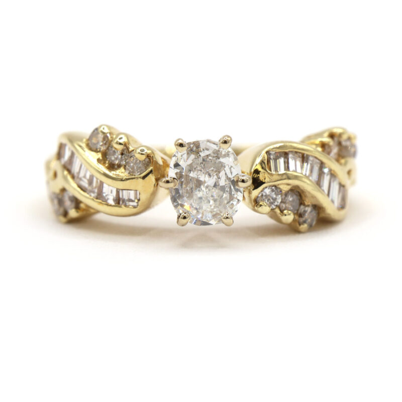 Natural Diamond Round Baguette Twist 10K Yellow Gold Women’s Engagement Ring