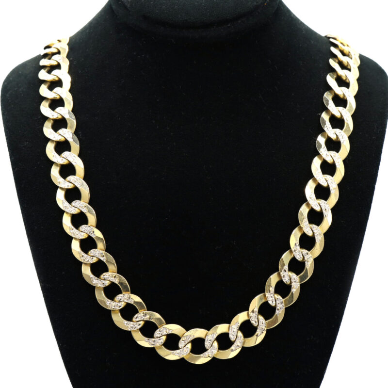 Diamond Cut Curb Link Chain  Two Tone 10K Yellow White Gold Men’s Unisex Necklace