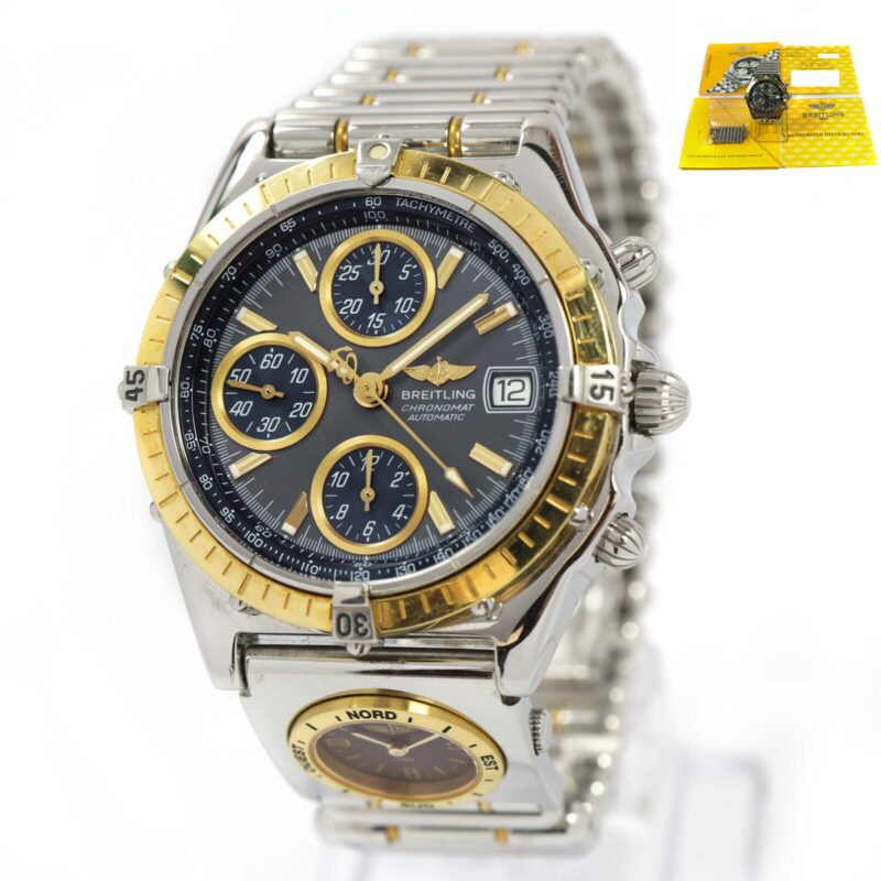 Breitling Chronomat Utc D13050 39MM Grey Blue Dial 18K Yg Two-Tone Papers