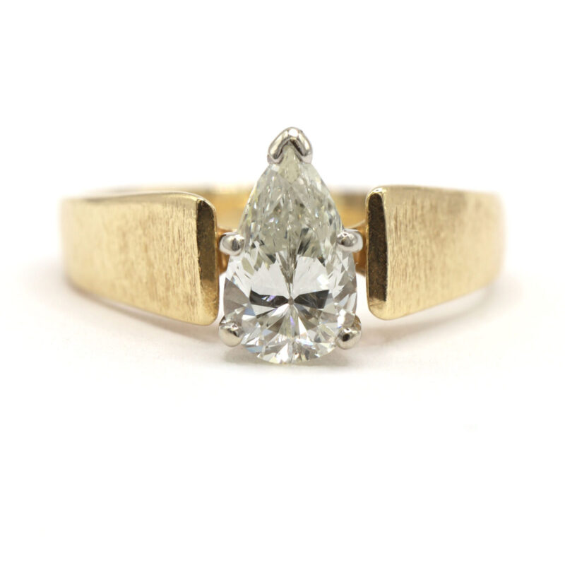 1.23CT Solitaire Pear Natural Diamond 14K Yellow Gold Womens Engagement Ring