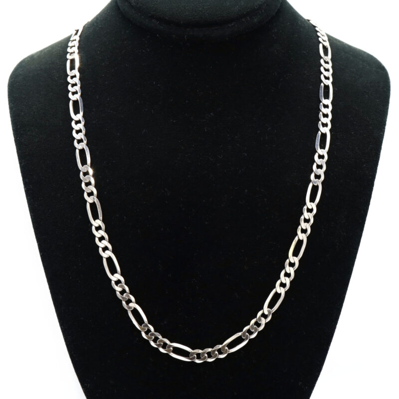 Figaro Solid Link Chain 14K White Gold Men’s Unisex Necklace 16.2G 24”