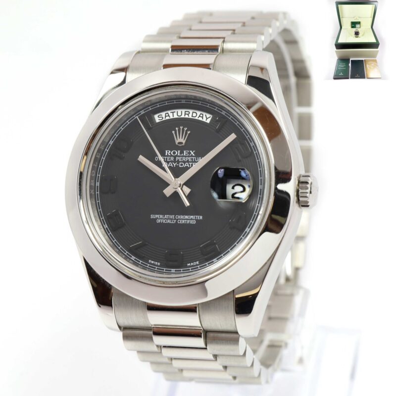 2012 Rolex Day-Date II 218206  41MM Platinum Black Arabic Dial Box Papers