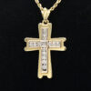 1.50CT Diamond Cross Princess Round Cut Channel Set 14K Yellow Gold Pendant
