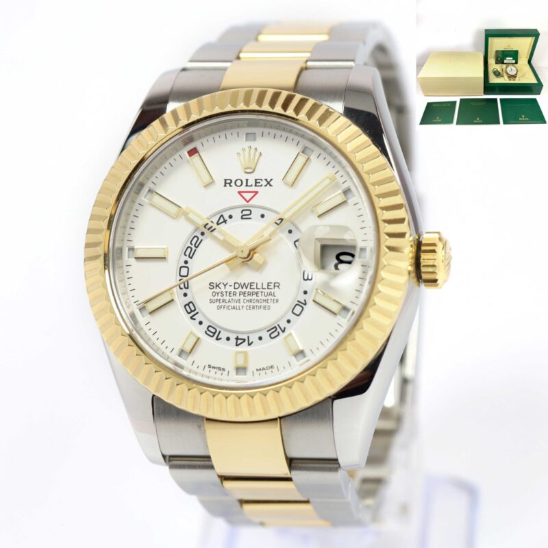 2020 Rolex Sky-Dweller 326933 42MM Two-Tone 18K Yg White Dial Oyster Box Papers