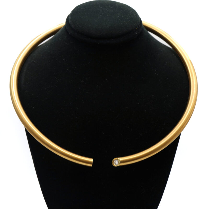 Diamond Tip 18K Yellow Gold Bezel Set Flexible Cuff Egyptian Necklace