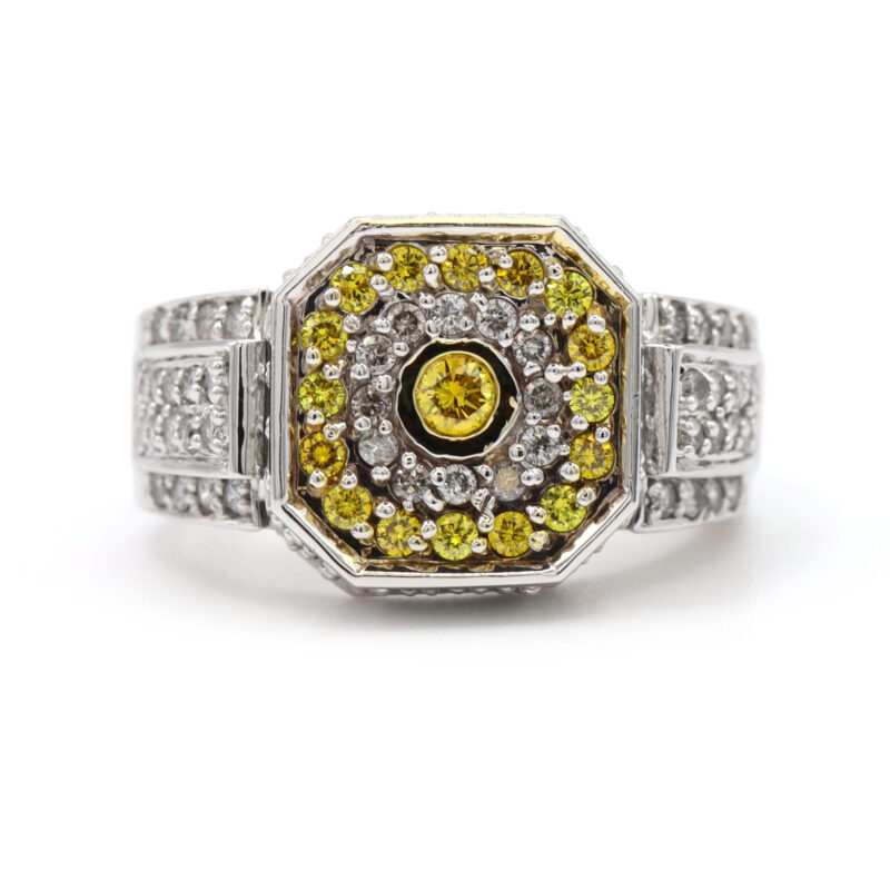 Men's Yellow Canary 2.5CT Diamond Octagon Iced Out 14K White Gold Ring
