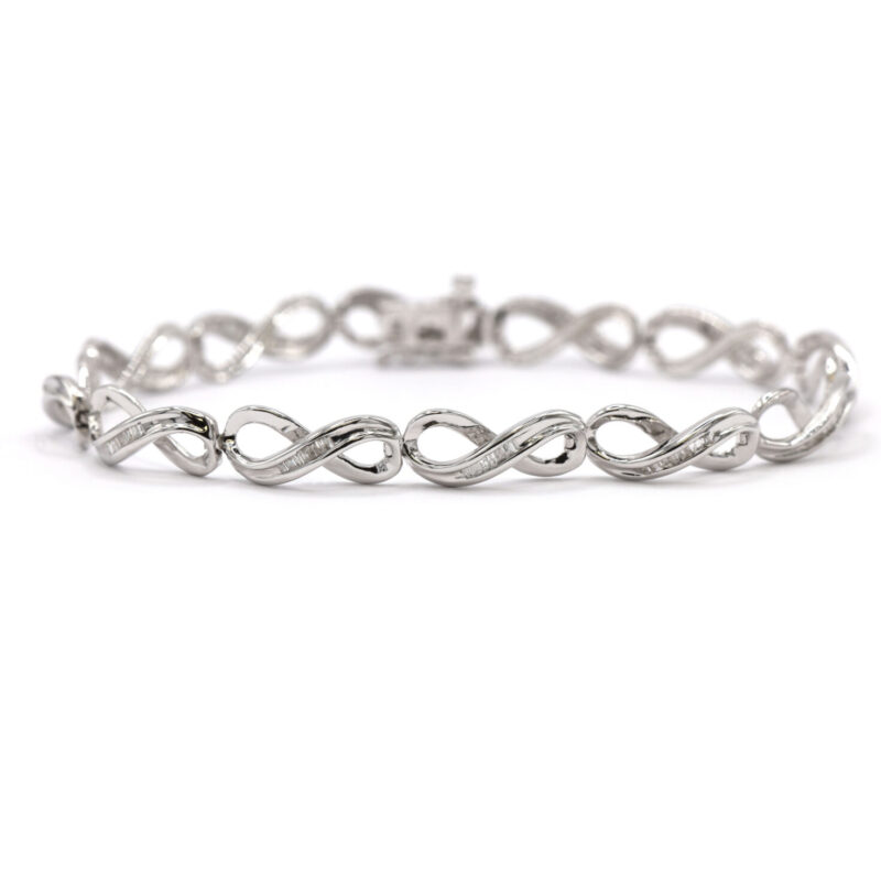 Infinity Natural Diamond Baguette Crossover 14K White Gold Women’s Bracelet