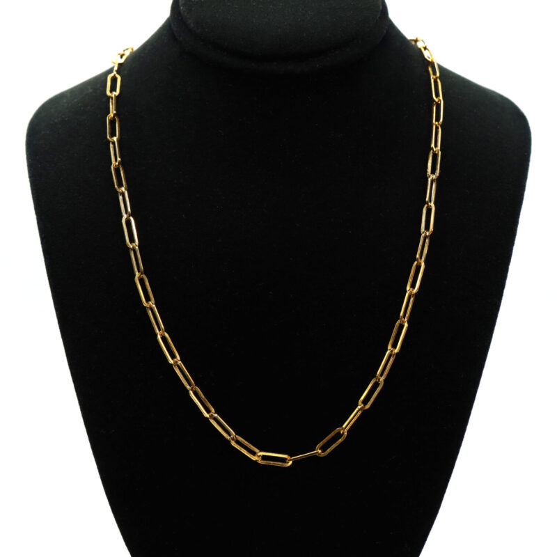 Paperclip Link Chain Necklace Hollow Women’s 14K Yellow Gold 18”