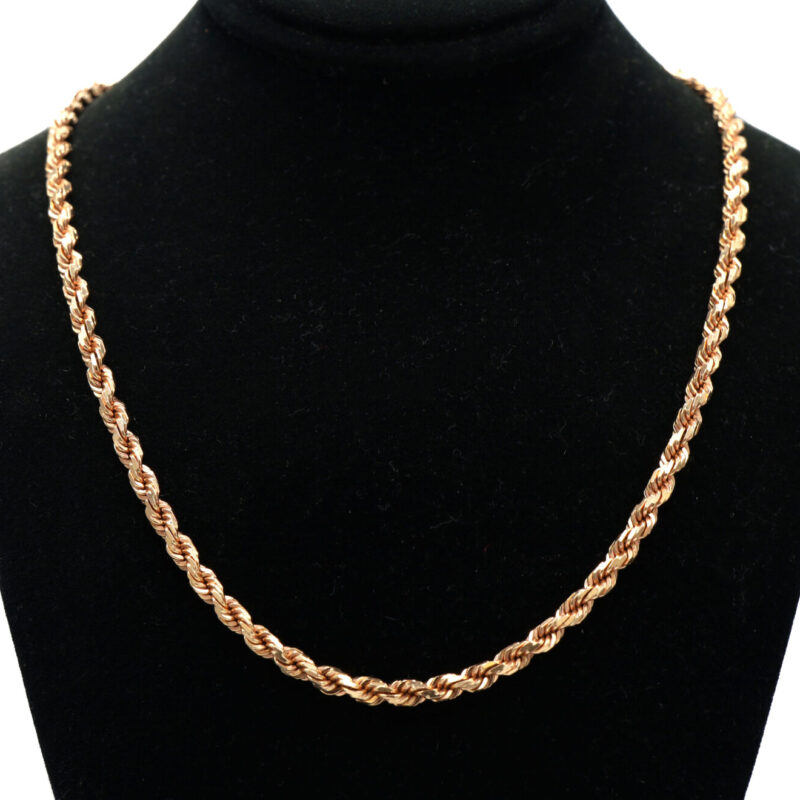 Rope Link Chain Solid 14K Rose Gold Men’s Unisex Necklace 22” 24.8G
