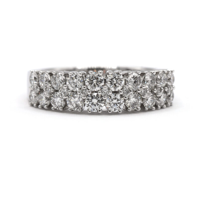 1.5CT Diamond Row Cluster 18K White Gold Stacking Anniversary Wedding Band Ring