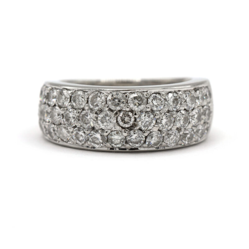 2CT Pave Natural Diamond Cluster Thick Band Women’s Statement 14K White Gold Ring