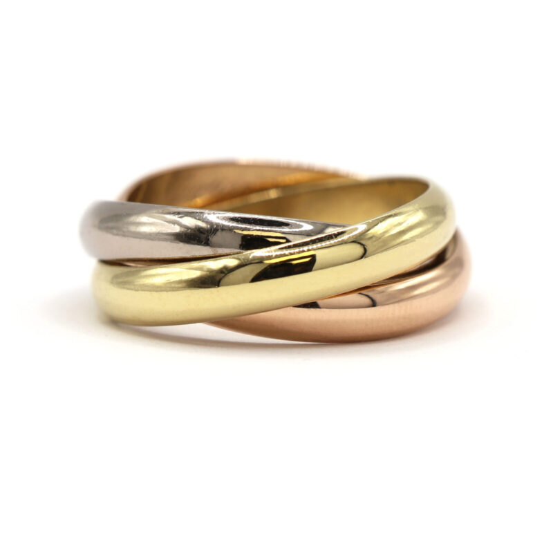 Authentic Cartier Trinity 18K Yellow White Rose Tricolor Gold Rolling Band Ring Size 8.25