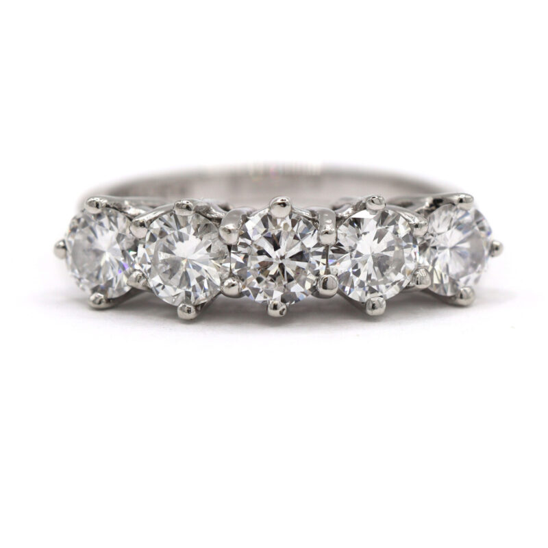 Natural Diamond Five Stone 1.50CT 14K White Gold Women’s Anniversary Wedding Band Ring