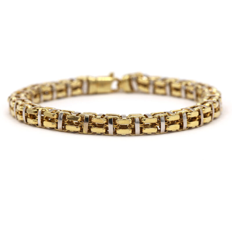 Unique Link Checker Two Tone 10K Yellow White Gold Chain Men’s Unisex Bracelet
