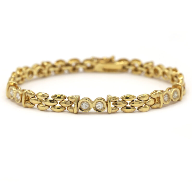 .70CT Diamond Bezel Set Panther Link Chain 14K Yellow Gold Women’s Bracelet