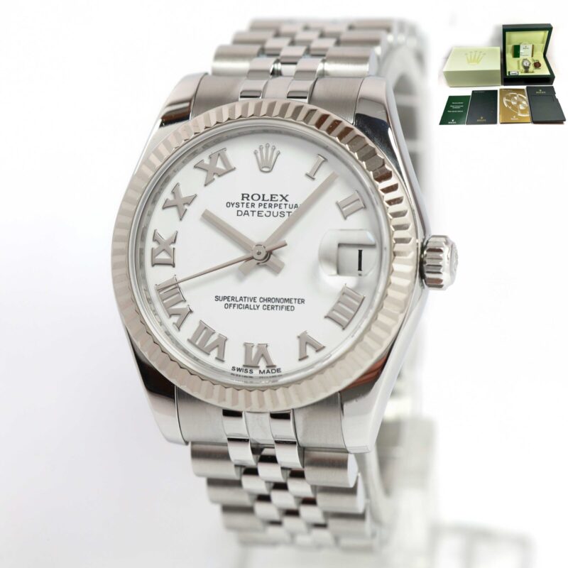 2014 Ladies Rolex Datejust 178274 31MM White Roman Steel Jubilee Box Papers