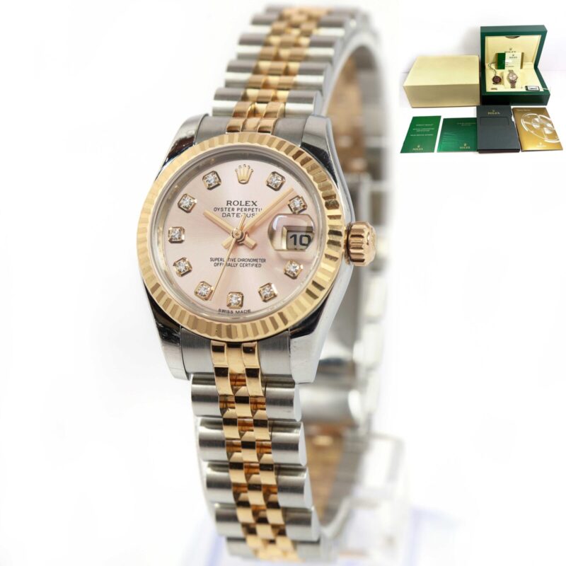 2015 Ladies Rolex Datejust 179171 26MM Pink Diamond 18K Rg Two-Tone Box Papers