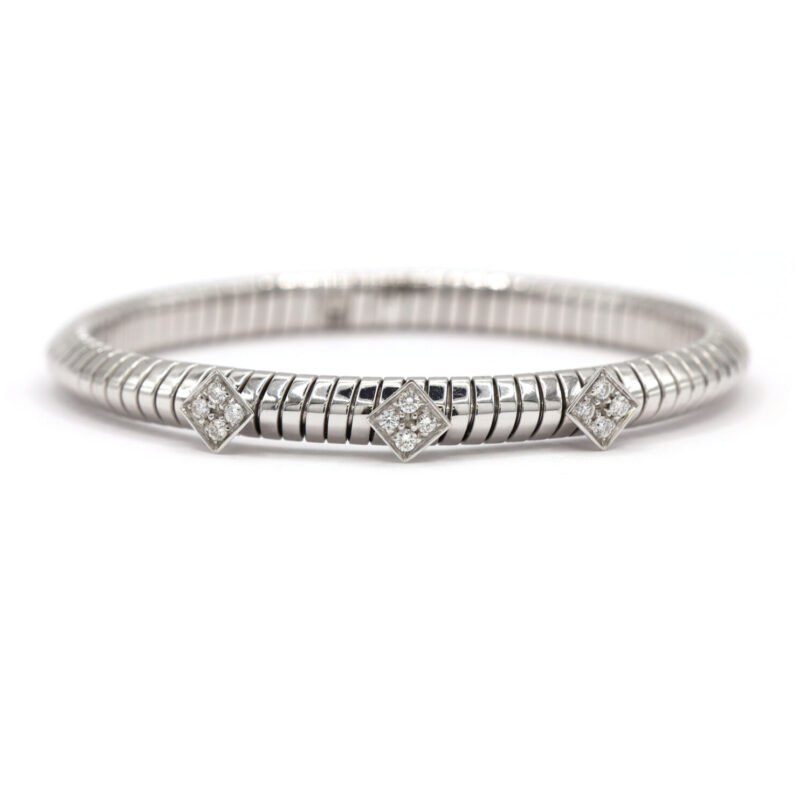 Diamond Cluster Flexible Italian 18K White Gold Bangle Cuff Women’s Bracelet