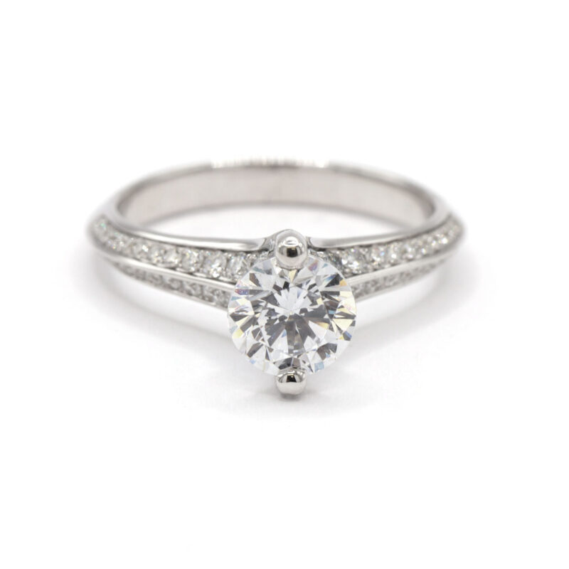 Diamond Pave Knife Edge Cz Semi Mount 18K White Gold Women’s Engagement Ring