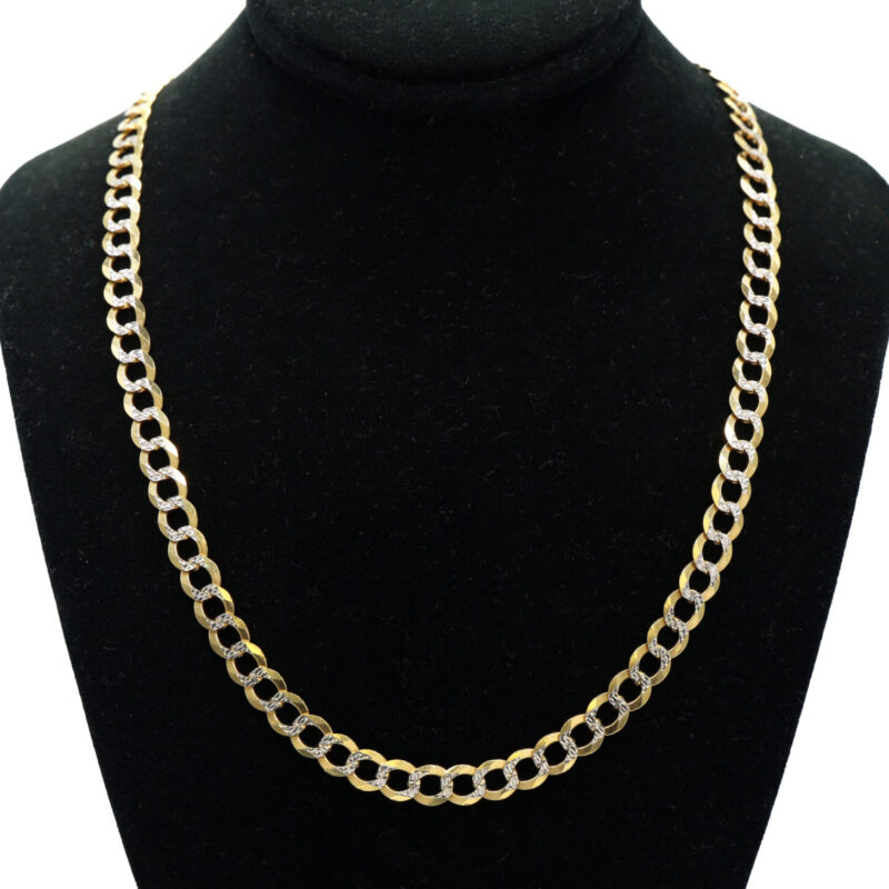Curb Link Chain Two Tone Hammered 14K Yellow White Gold Men’s Unisex Necklace