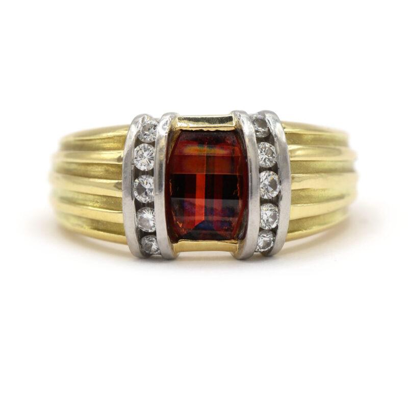 Garnet Diamond Two Tone Solid 18K Yellow Gold Platinum Vintage Statement Ring