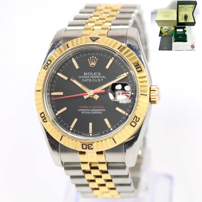 Rolex Datejust Turn-O-Graph 116261 36MM Black 18K Rg Two-Tone Jubilee Box Papers