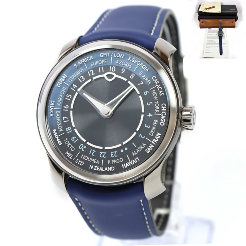 Ming World Timer 29.01 40MM Blue Dial Titanium Box Papers
