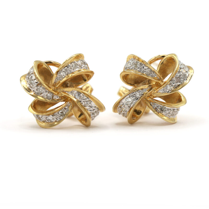 Natural Diamond Flower Swirl 14K Yellow Gold Women’s Stud Earrings