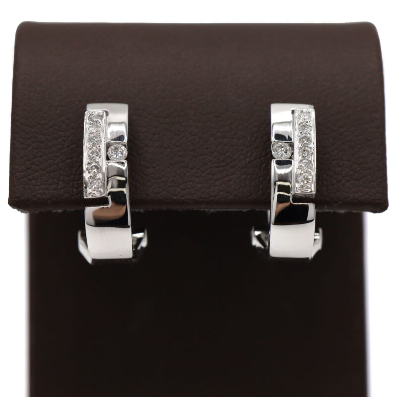 Diamond Row Tension Set Hoop Huggie 18K White Gold Women’s Earrings