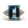 Blue Topaz Emerald Cut Diamond Cluster 14K Yellow Gold Cocktail Statement Women’s Ring