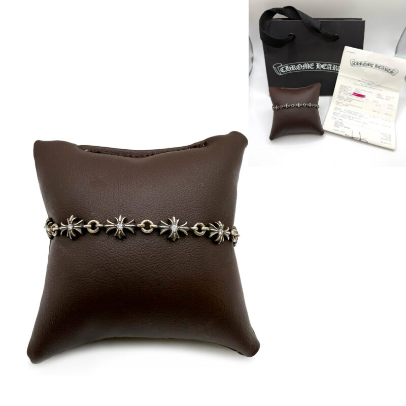 Authentic Chrome Hearts Diamond Tiny E Ch Plus Sterling Silver 925 Mens Bracelet