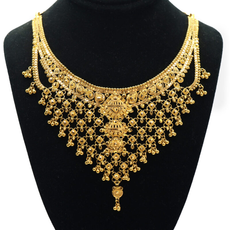 22K Yellow Gold Draped Filigree Detailed Solid Indian Women’s Choker Necklace