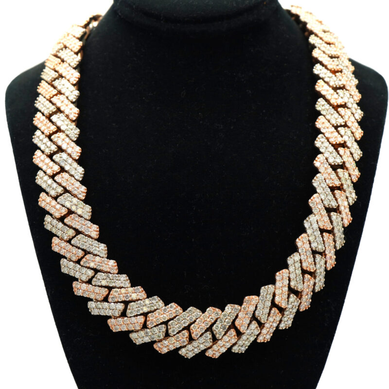 50CT Iced Out Natural Diamond Chain Solid Cuban 14K Rosewhite Gold Necklace 394G