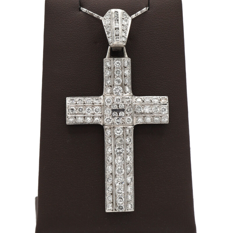 Large Natural Diamond 4CT Cross Christian Pendant Pave 14K White Gold Necklace