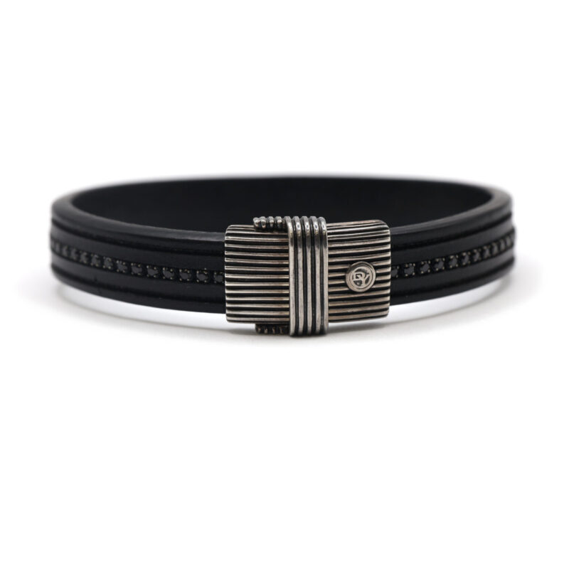 David Yurman Black Diamond Mens Sterling Silver Leather Royal Cord Id Bracelet