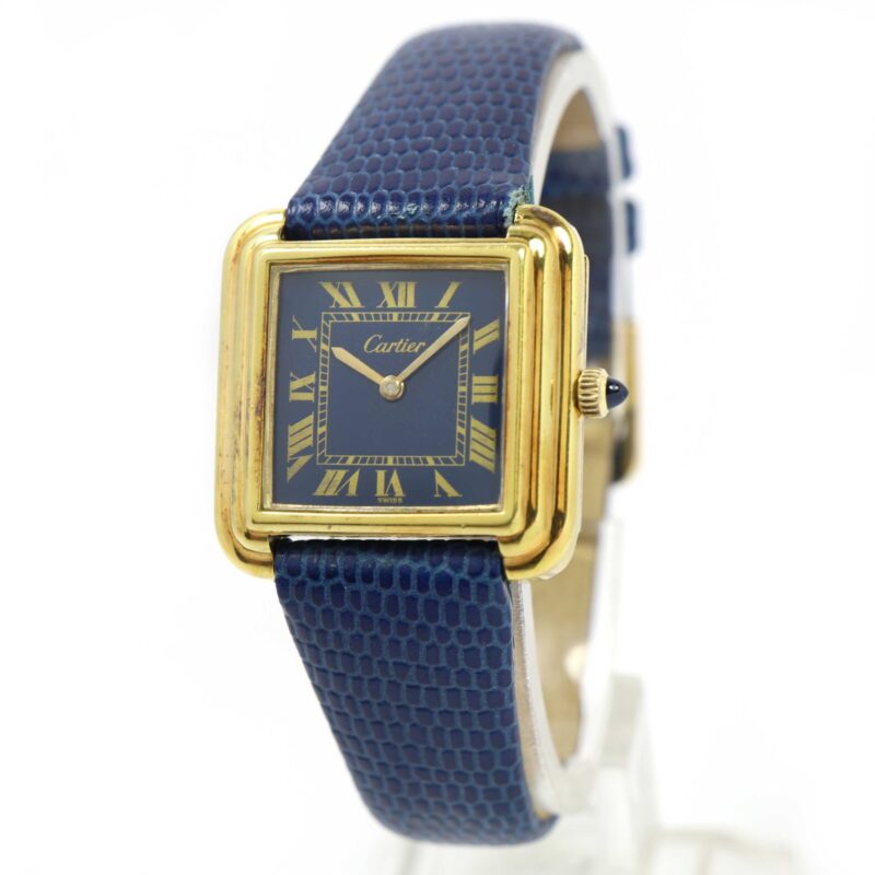 Cartier Stepped Tank Pre-Must 5512117 28MM Blue Roman Dial Electroplated