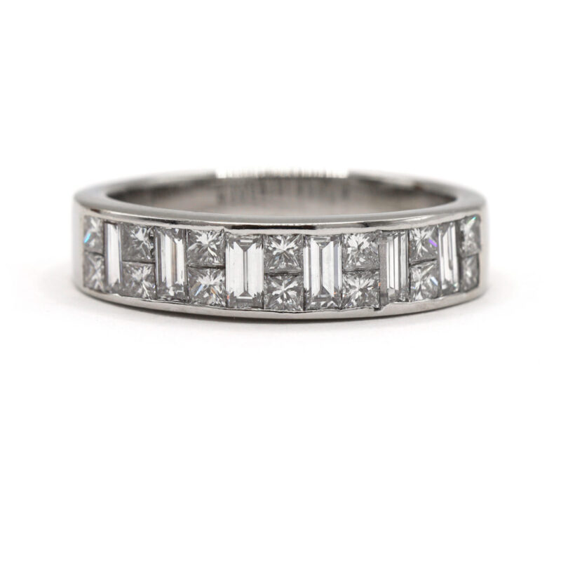Diamond Baguette Princess Channel Set Men’s 18K White Gold Wedding Band Ring 8.3G