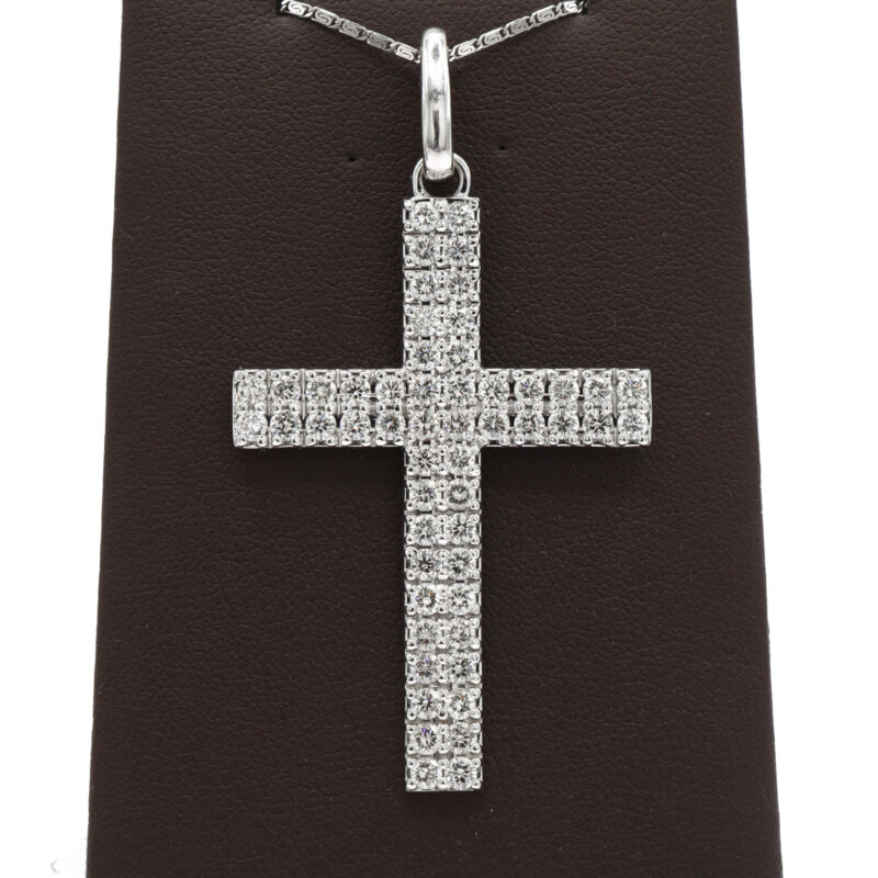 Natural Diamond 3.5CT Cross Christian Pendant Large Pave 14K White Gold Necklace